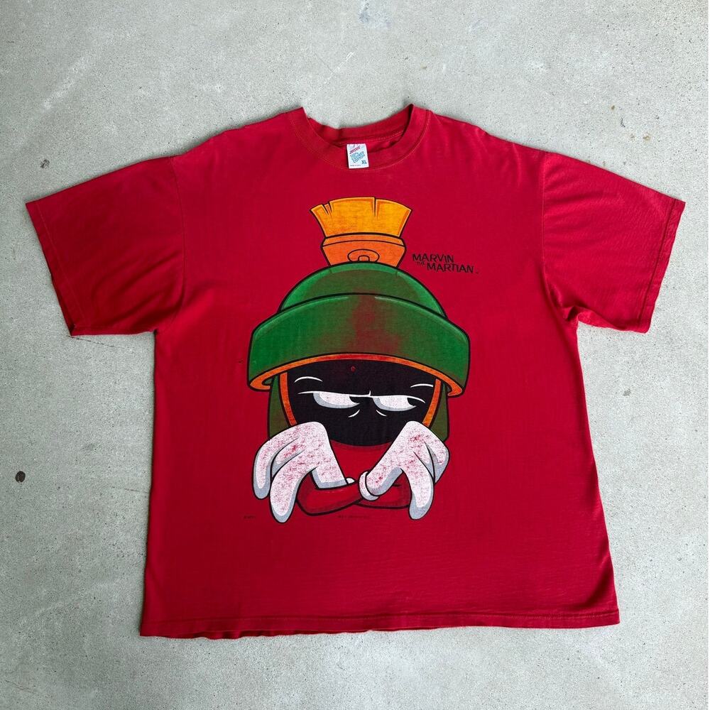 Vintage Marvin the Martian 90s Looney Tunes Warner Bros Red Shirt Size XL